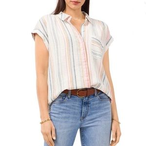 NWT Vince Camuto Stripe Linen Blend Button Down Size L